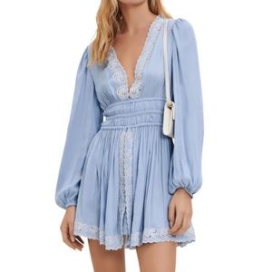 Maje embroidered satin dress in blue sky